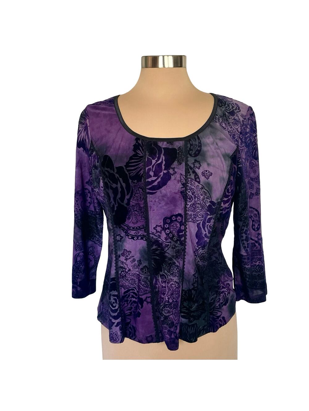 Sami + Jo Purple Velvet Burnout Top LARGE Dark Romance Fairy Y2K Whimsigoth Boho